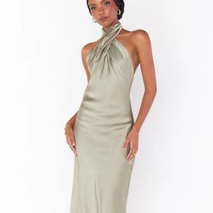 Jasmine Halter Midi Dress - Moss Green Luxe Satin
